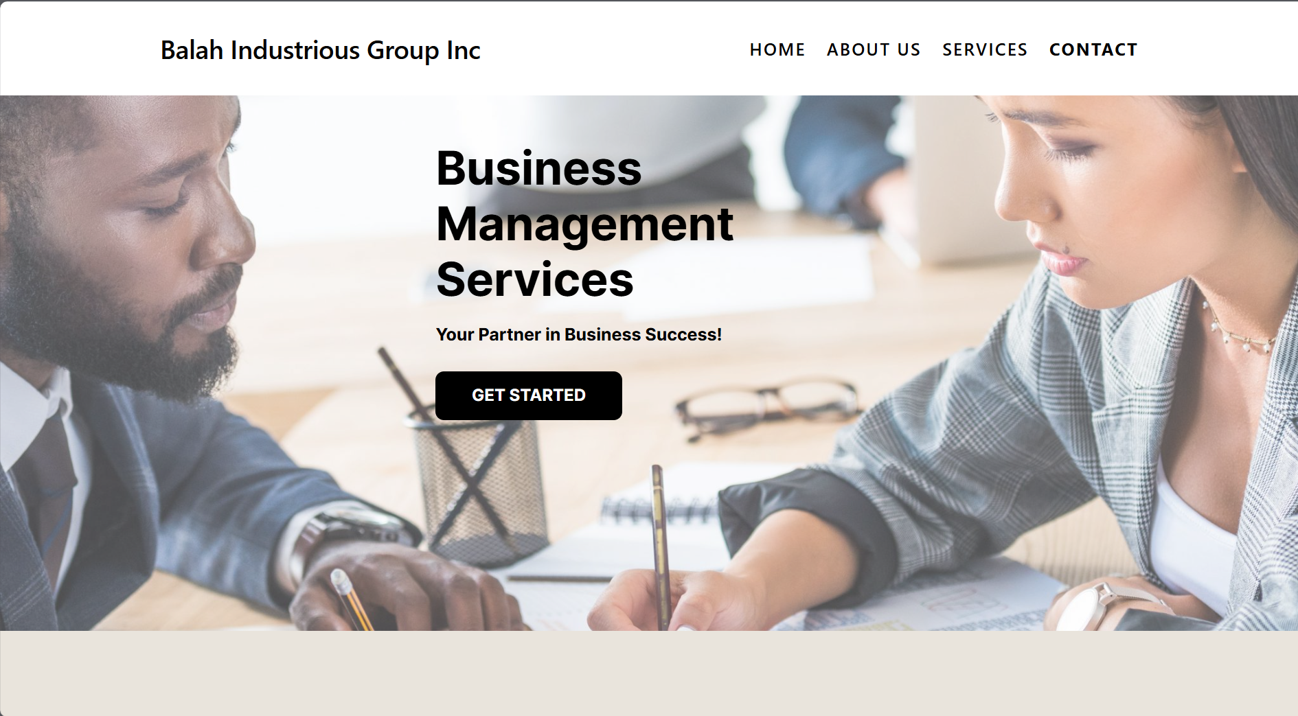 screenshot of Balah Industrious Group website